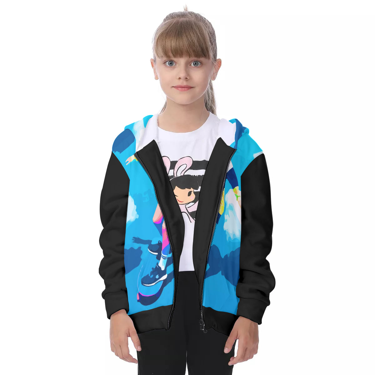 All-Over Print Kid's Fur Lined Hoodie With Zip Up