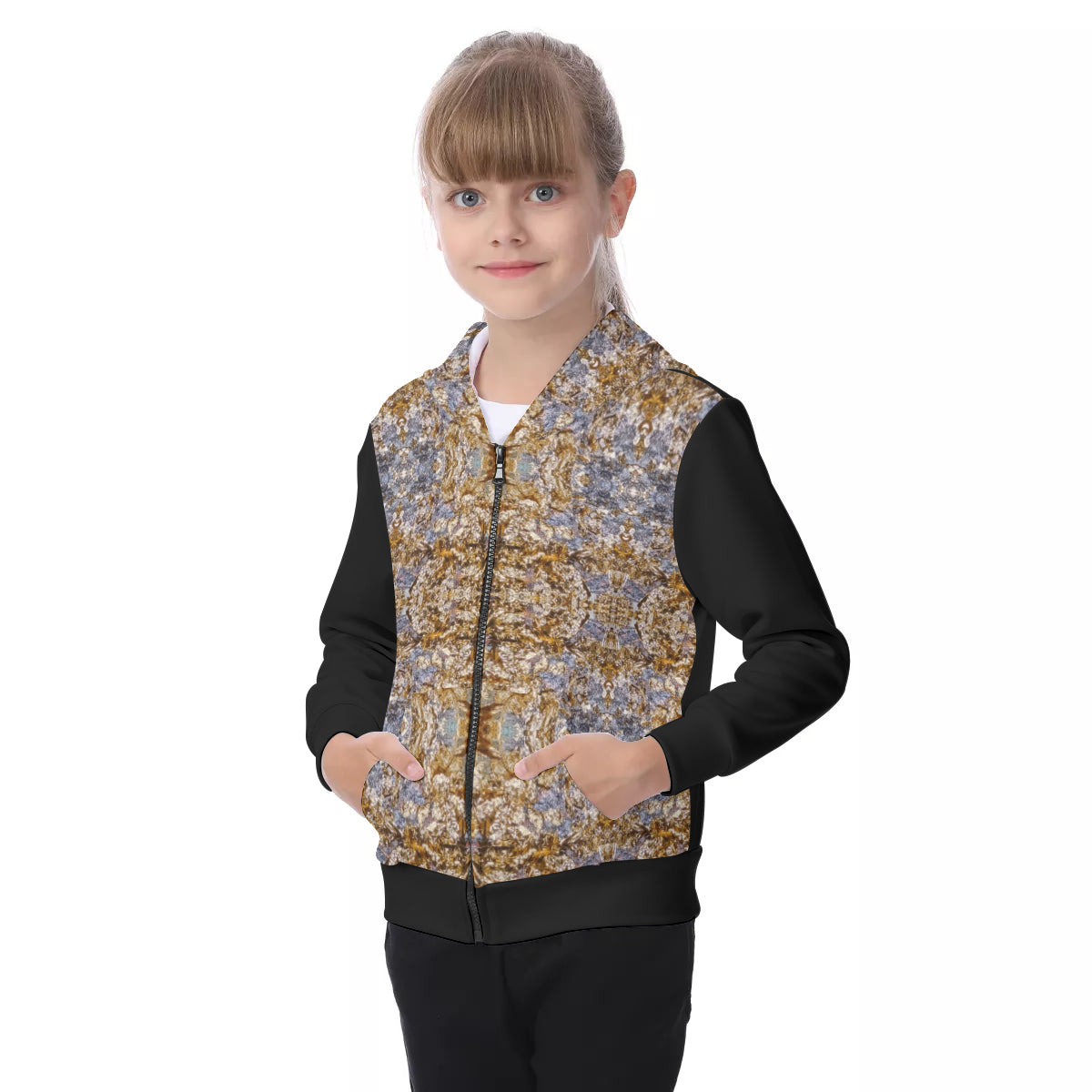 All-Over Print Kid's Zip-up Hoodie With Patch Pocket