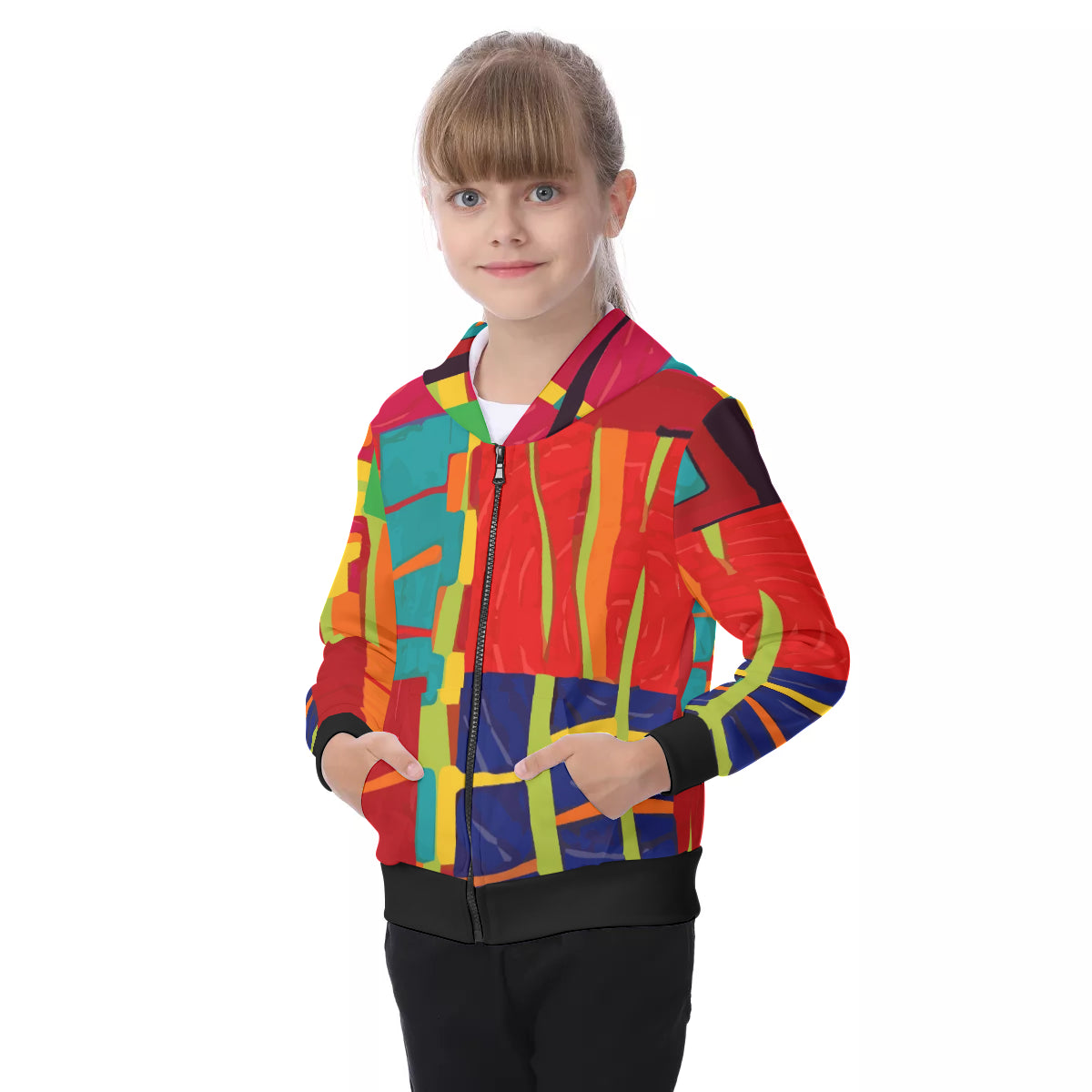 All-Over Print Kid's Zip-up Hoodie With Patch Pocket