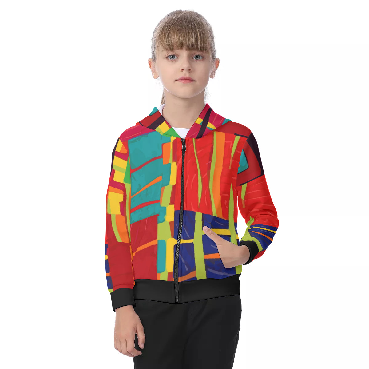 All-Over Print Kid's Zip-up Hoodie With Patch Pocket